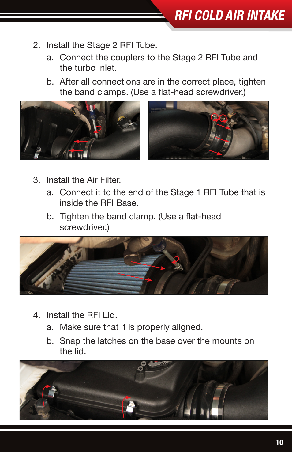 Rfi cold air intake | Bully Dog 53105 Rapid Flow Induction (RFI) Cold Air Intake User Manual | Page 11 / 16