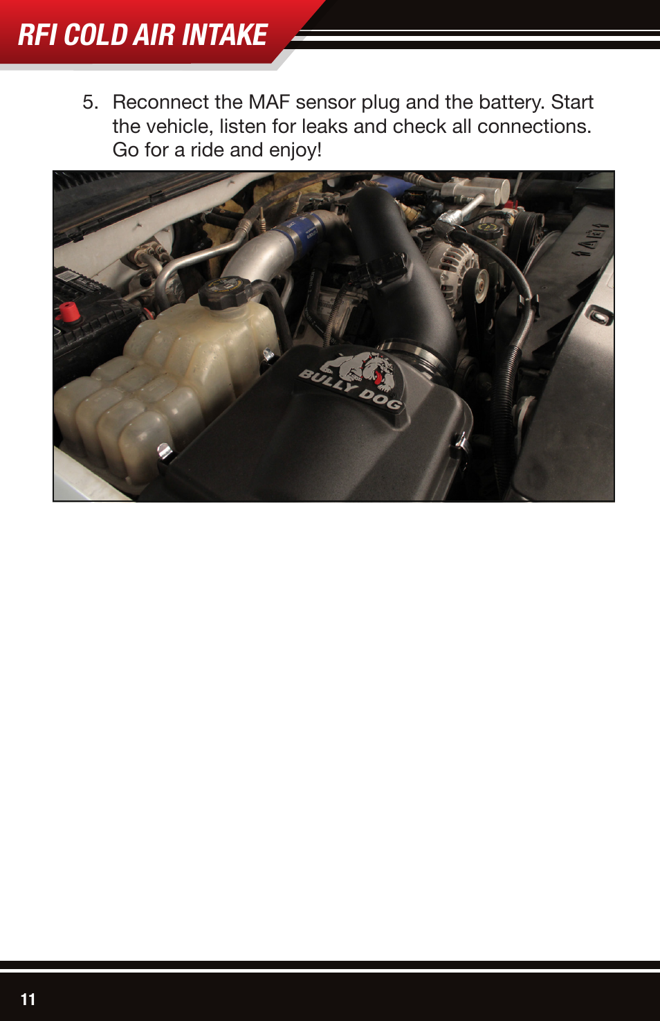 Rfi cold air intake | Bully Dog 53105 Rapid Flow Induction (RFI) Cold Air Intake User Manual | Page 12 / 16