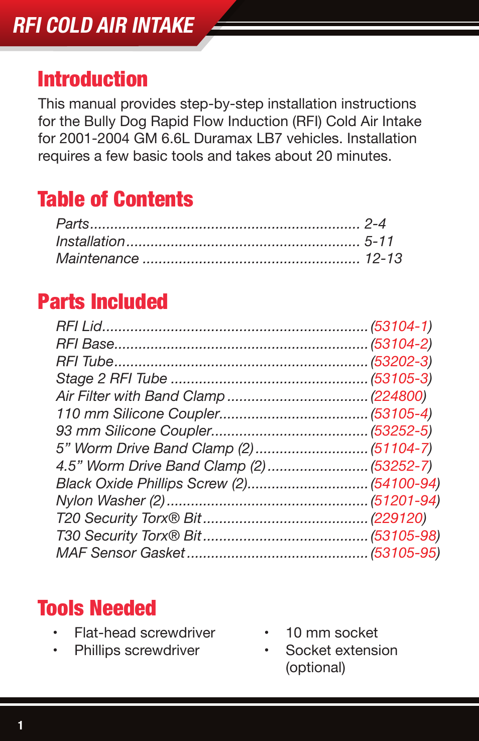 Bully Dog 53105 Rapid Flow Induction (RFI) Cold Air Intake User Manual | Page 2 / 16