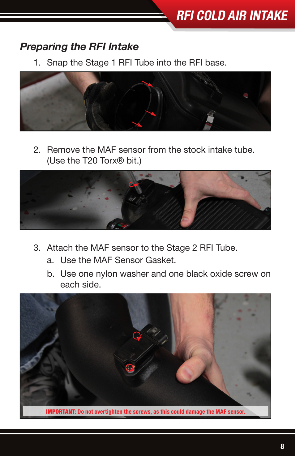 Rfi cold air intake, Preparing the rfi intake | Bully Dog 53105 Rapid Flow Induction (RFI) Cold Air Intake User Manual | Page 9 / 16
