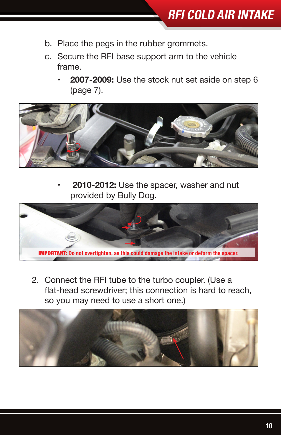 Rfi cold air intake | Bully Dog 52103 Rapid Flow Induction (RFI) Cold Air Intake User Manual | Page 11 / 16