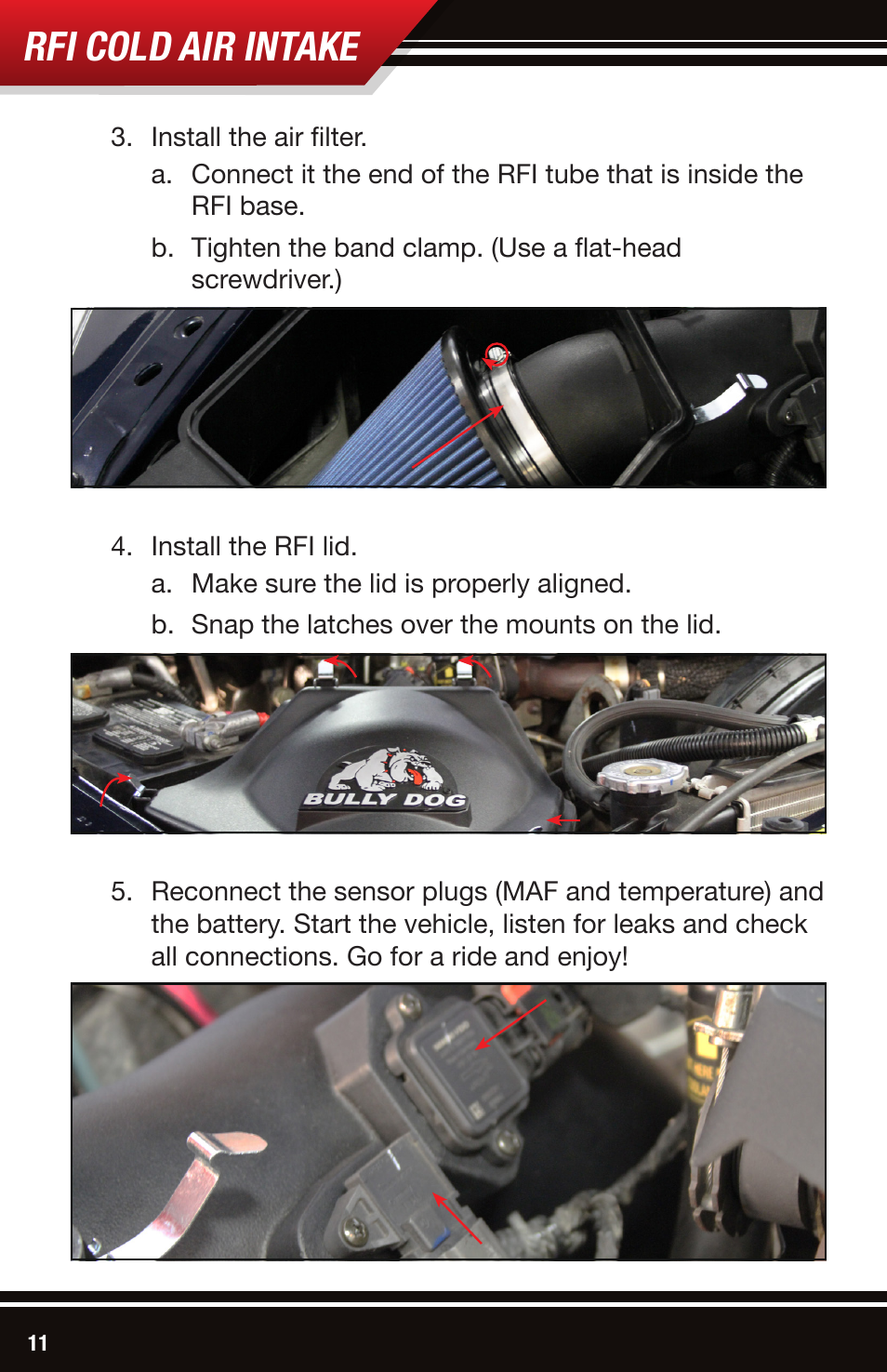 Rfi cold air intake | Bully Dog 52103 Rapid Flow Induction (RFI) Cold Air Intake User Manual | Page 12 / 16