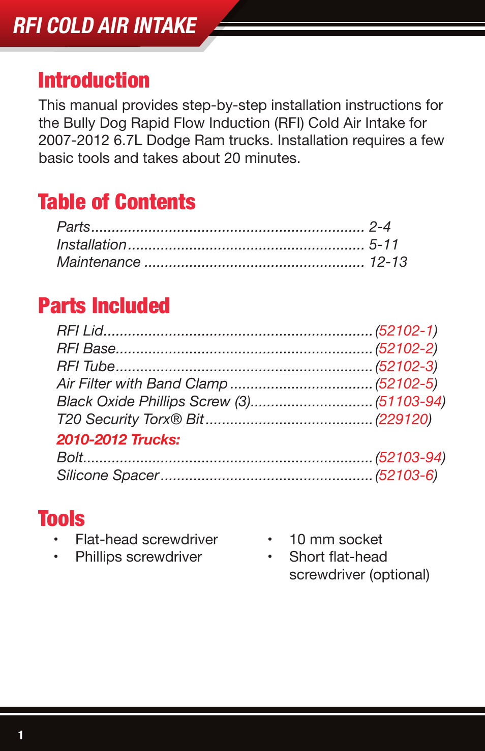 Bully Dog 52103 Rapid Flow Induction (RFI) Cold Air Intake User Manual | Page 2 / 16