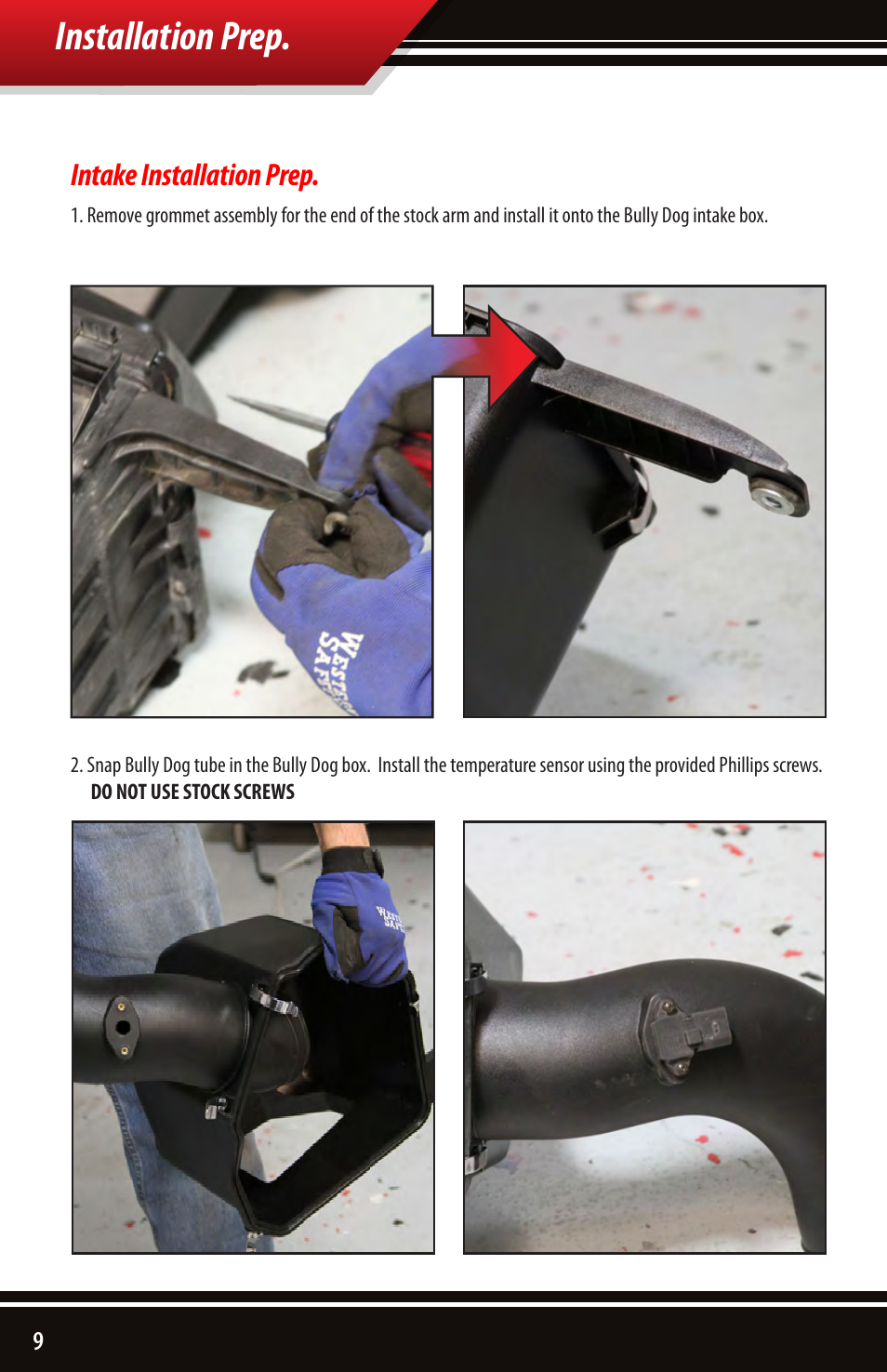Installation prep, Intake installation prep | Bully Dog 52102 Rapid Flow Induction (RFI) Cold Air Intake User Manual | Page 10 / 16