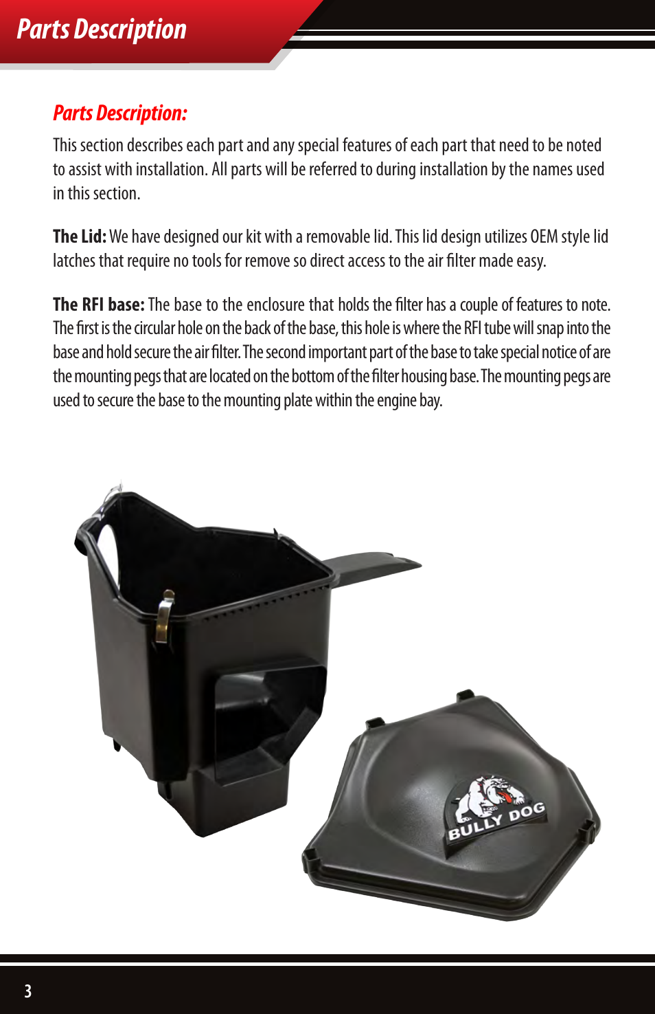 Parts description | Bully Dog 52102 Rapid Flow Induction (RFI) Cold Air Intake User Manual | Page 4 / 16