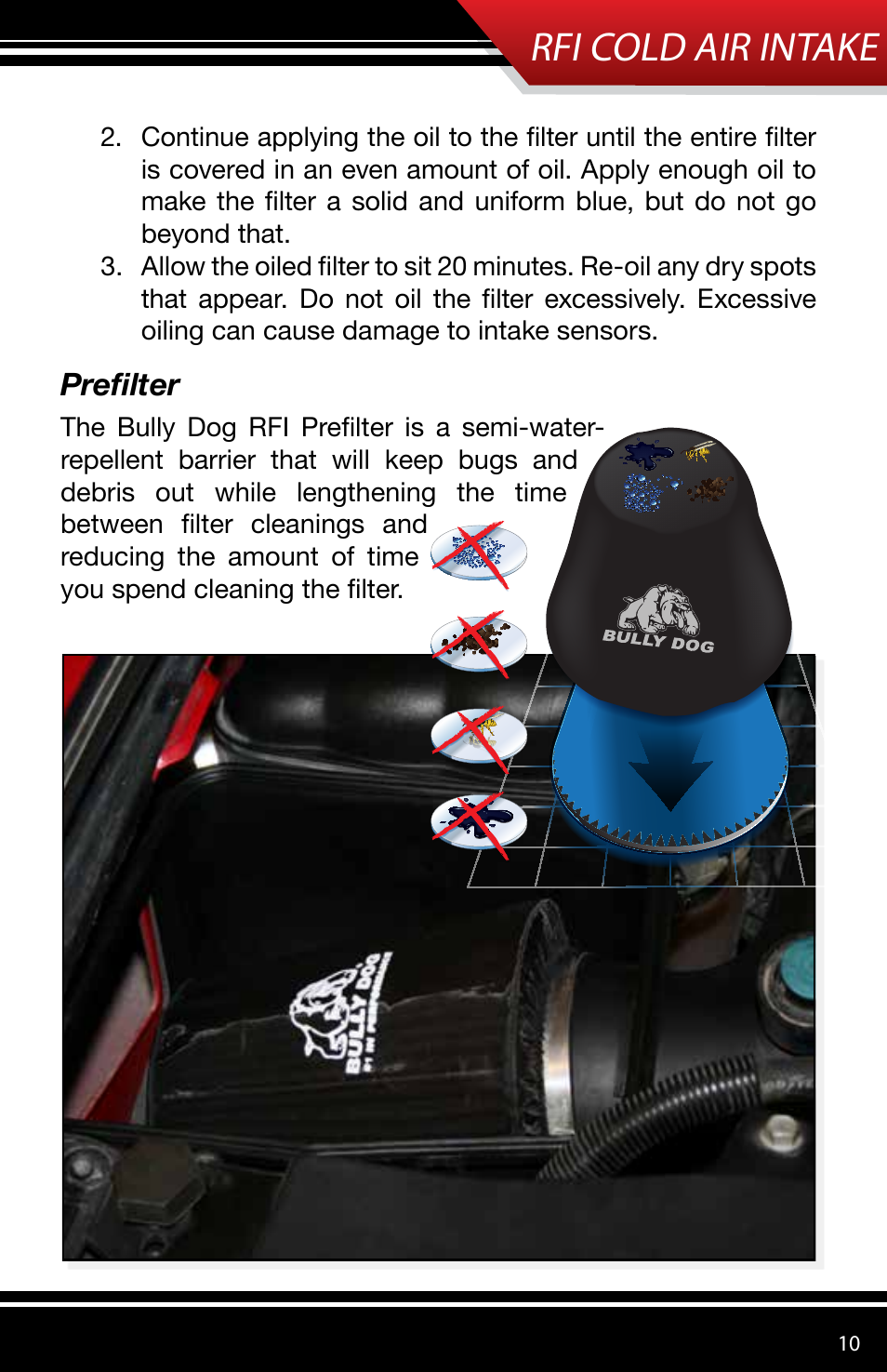 Rfi cold air intake, Prefilter | Bully Dog 51205 Rapid Flow Induction (RFI) Cold Air Intake User Manual | Page 11 / 12