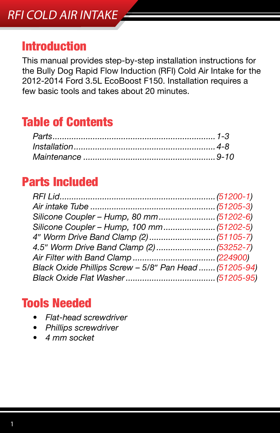 Bully Dog 51205 Rapid Flow Induction (RFI) Cold Air Intake User Manual | Page 2 / 12