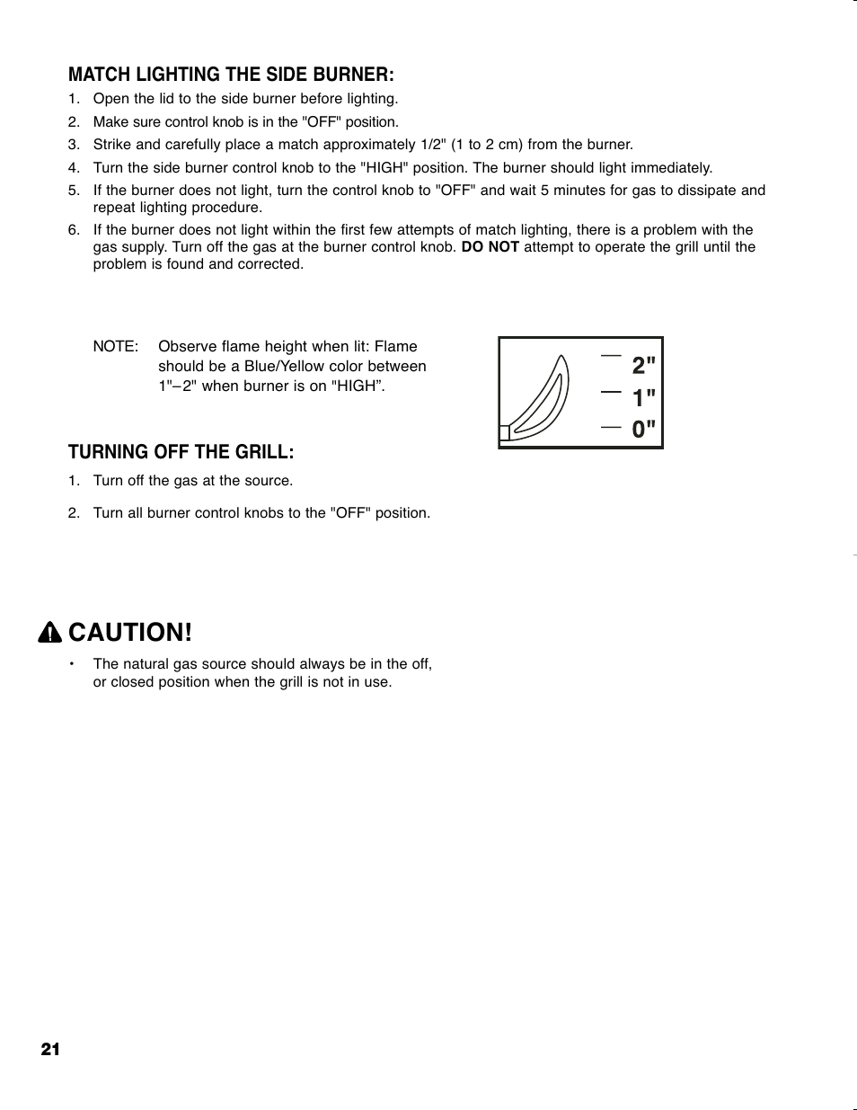 Caution, Match lighting the side burner, Turning off the grill | Brinkmann GRAND ELITE SERIES 4905 User Manual | Page 22 / 28