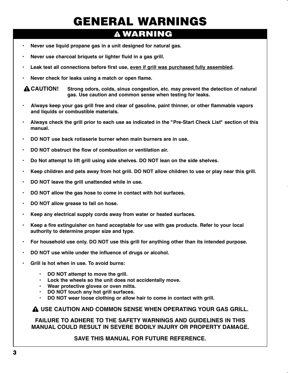 General warnings, Warning | Brinkmann GRAND ELITE SERIES 4905 User Manual | Page 4 / 28