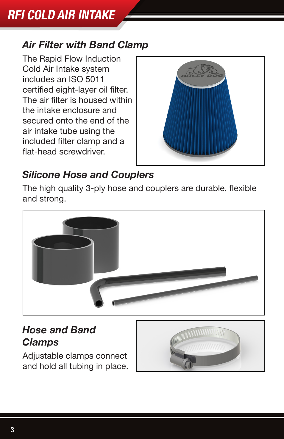 Rfi cold air intake | Bully Dog 51203-99 Rapid Flow Induction (RFI) Cold Air Intake User Manual | Page 4 / 20