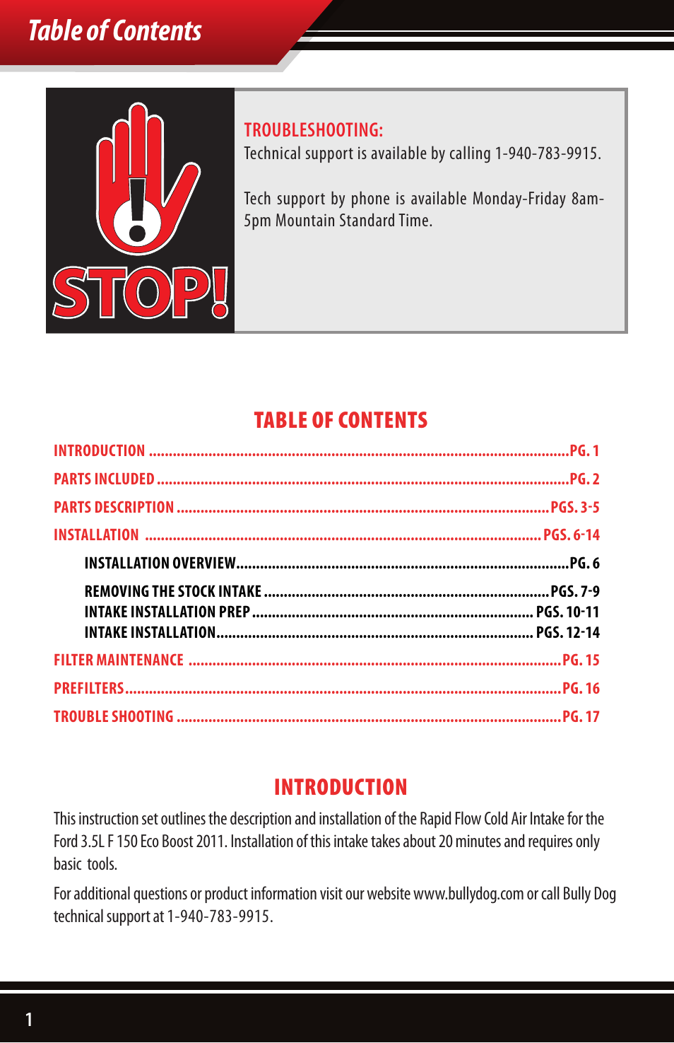 Bully Dog 51202 Rapid Flow Induction (RFI) Cold Air Intake User Manual | Page 2 / 20