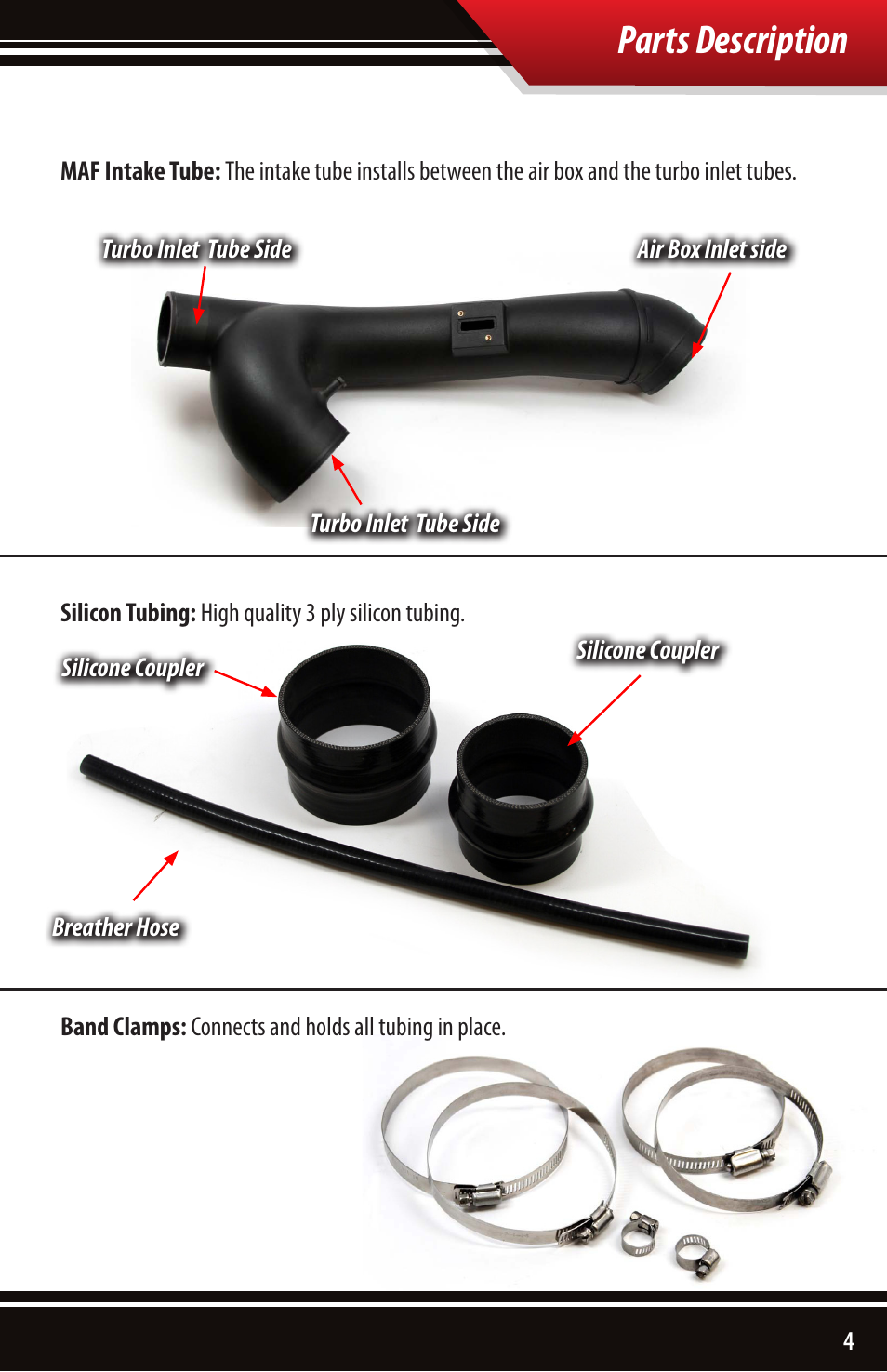 Parts description | Bully Dog 51202 Rapid Flow Induction (RFI) Cold Air Intake User Manual | Page 5 / 20