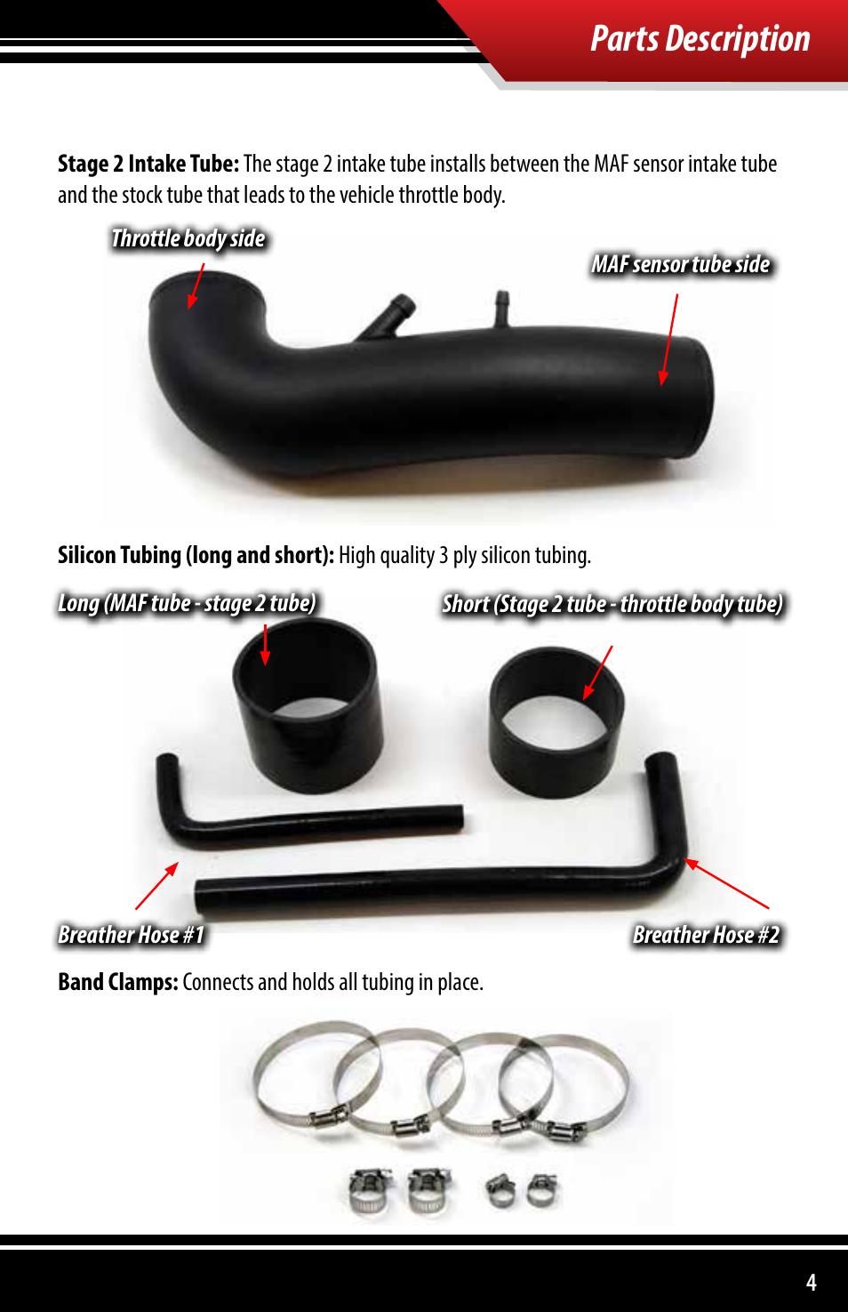 Parts description | Bully Dog 51201 Rapid Flow Induction (RFI) Cold Air Intake User Manual | Page 5 / 20