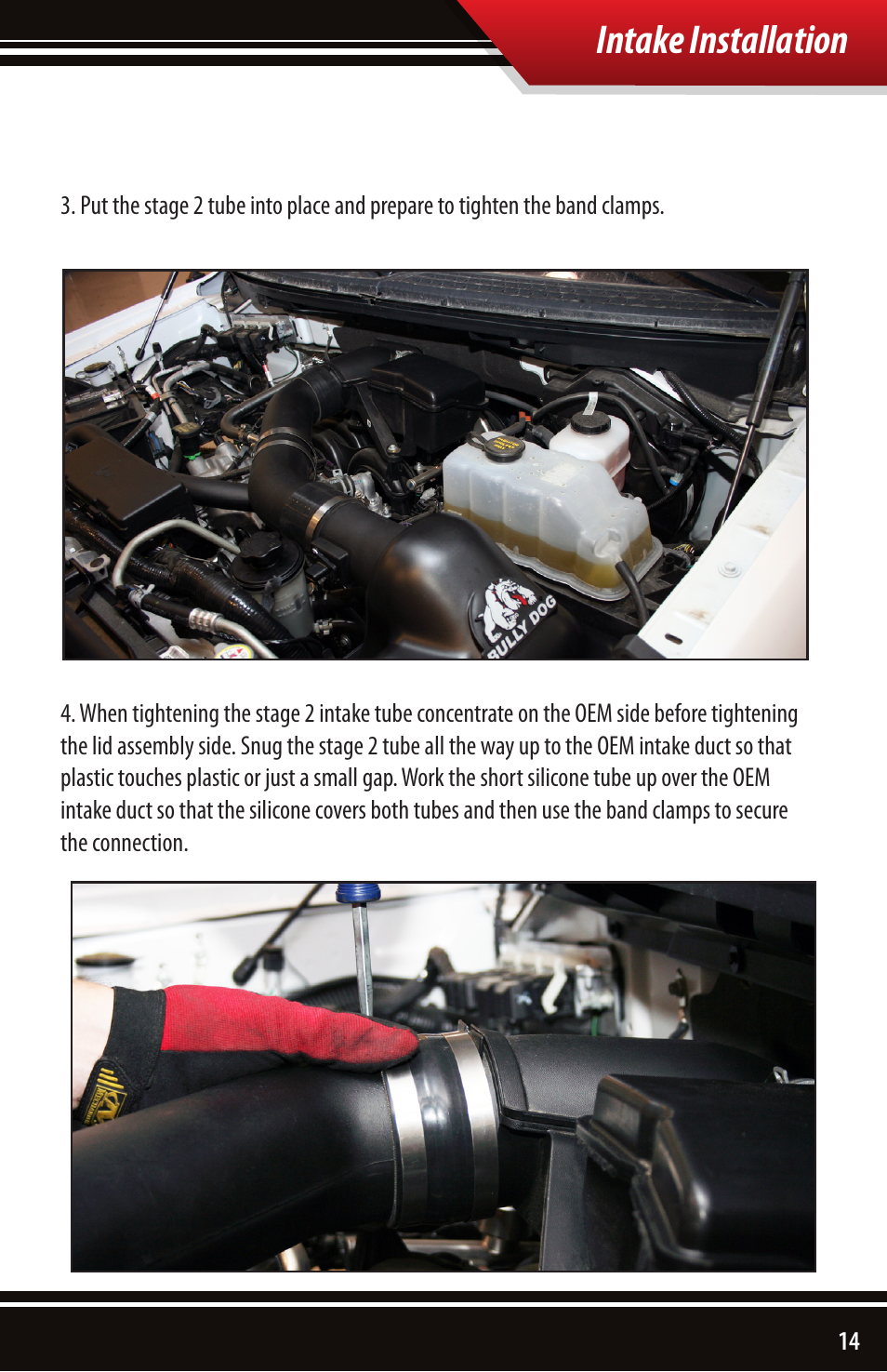 Intake installation | Bully Dog 51200 Rapid Flow Induction (RFI) Cold Air Intake User Manual | Page 15 / 20