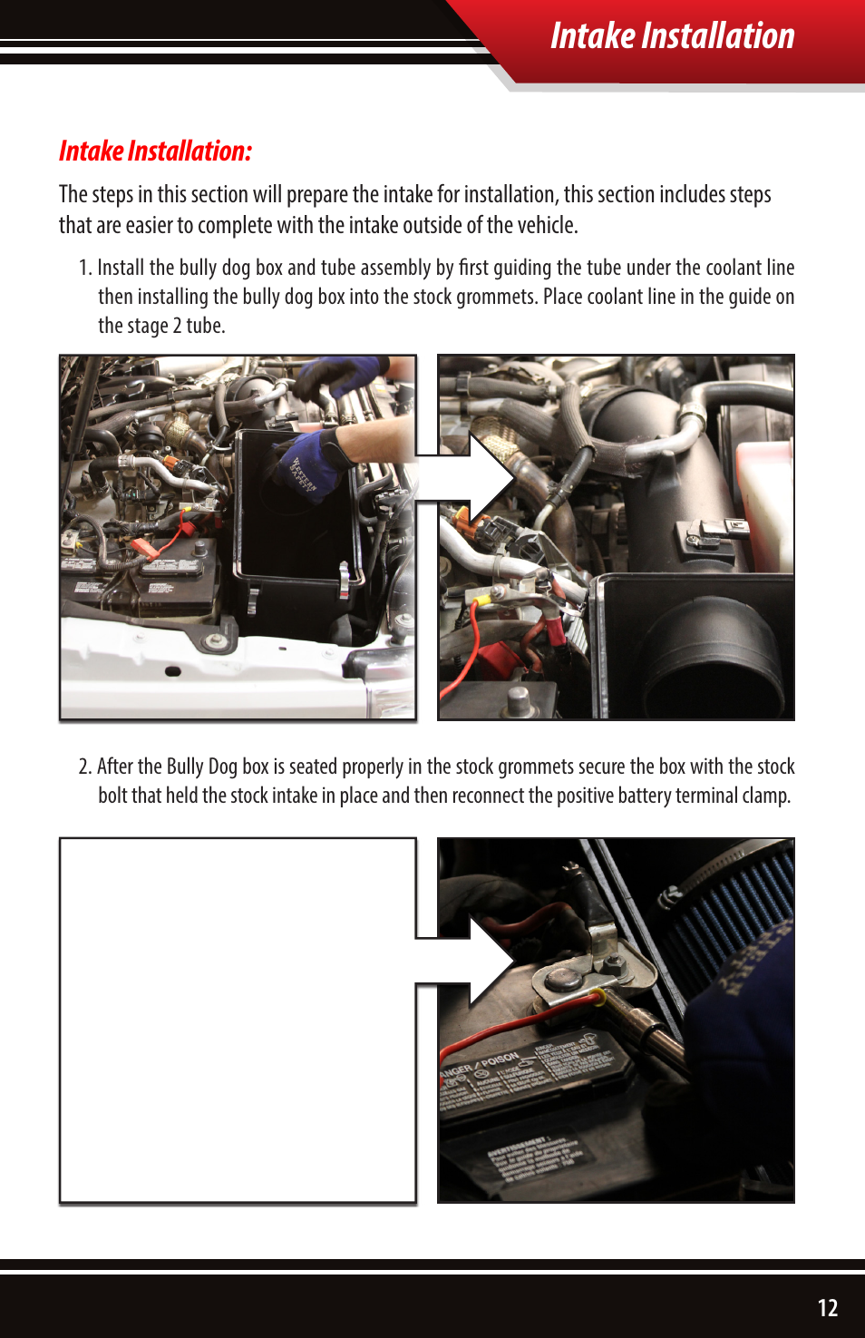 Intake installation | Bully Dog 51104 Rapid Flow Induction (RFI) Cold Air Intake User Manual | Page 13 / 20