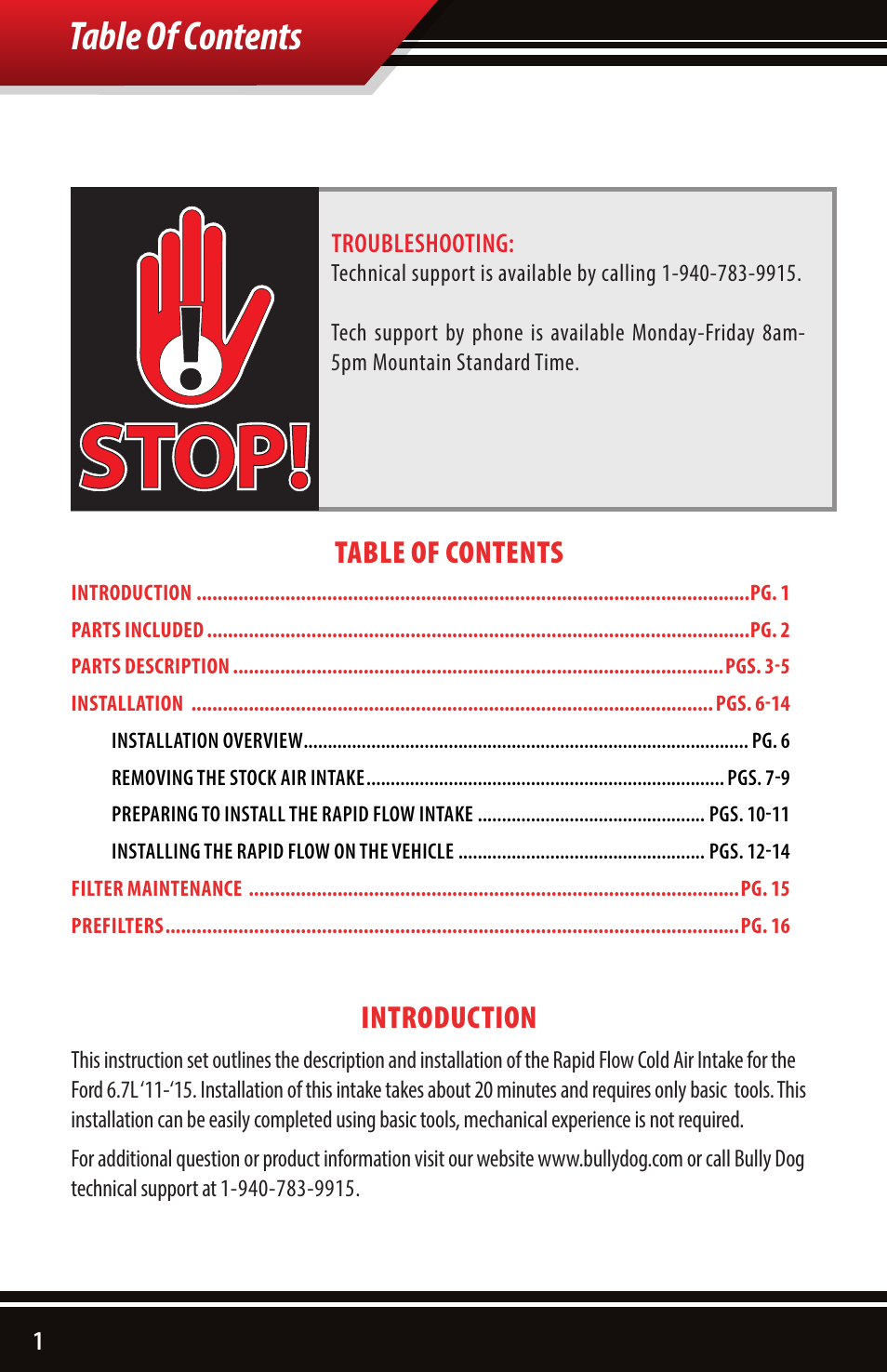 Bully Dog 51104 Rapid Flow Induction (RFI) Cold Air Intake User Manual | Page 2 / 20