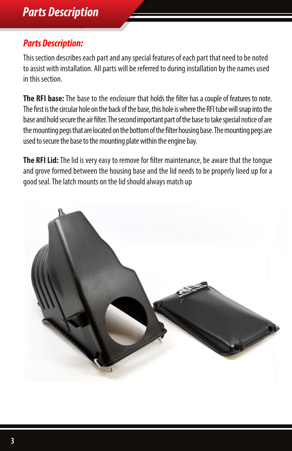 Parts description | Bully Dog 51104 Rapid Flow Induction (RFI) Cold Air Intake User Manual | Page 4 / 20