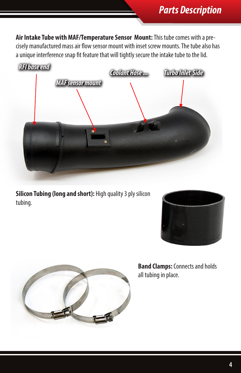 Parts description | Bully Dog 51104 Rapid Flow Induction (RFI) Cold Air Intake User Manual | Page 5 / 20