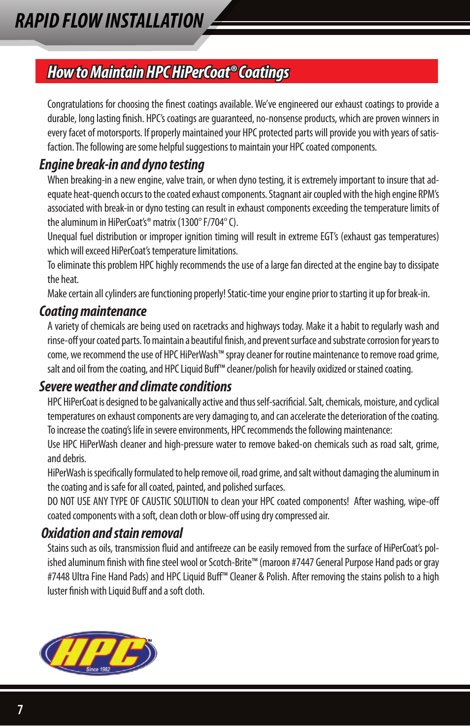 Rapid flow installation, How to maintain hpc hipercoat® coatings | Bully Dog 83210 Rapid Flow User Manual | Page 8 / 12