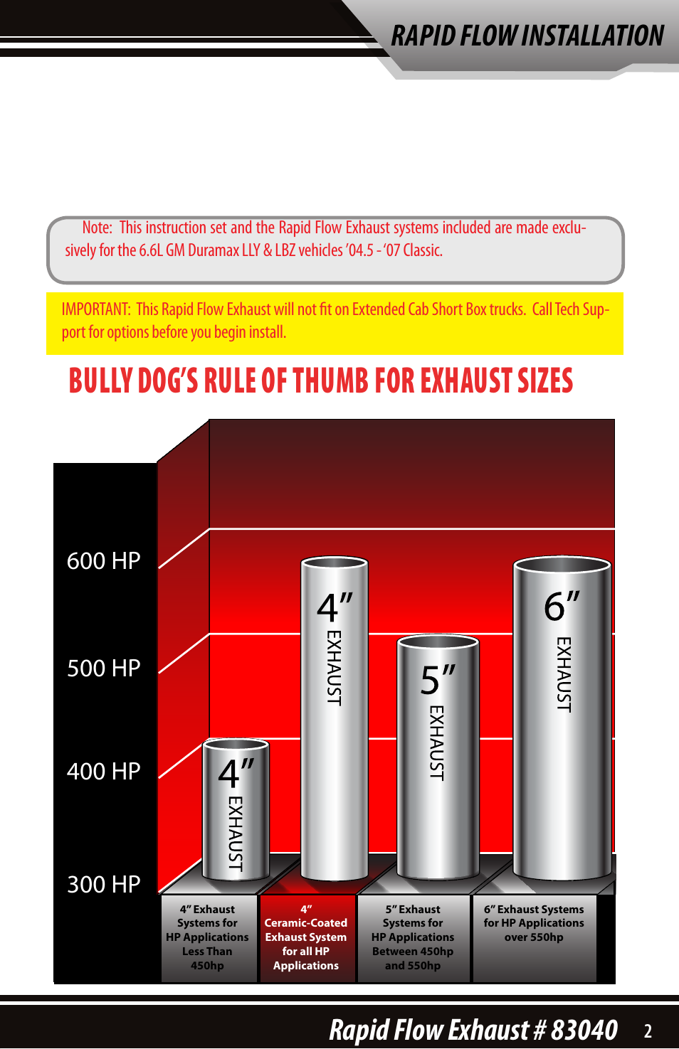 Bully dog’s rule of thumb for exhaust sizes | Bully Dog 83040 Rapid Flow User Manual | Page 3 / 12