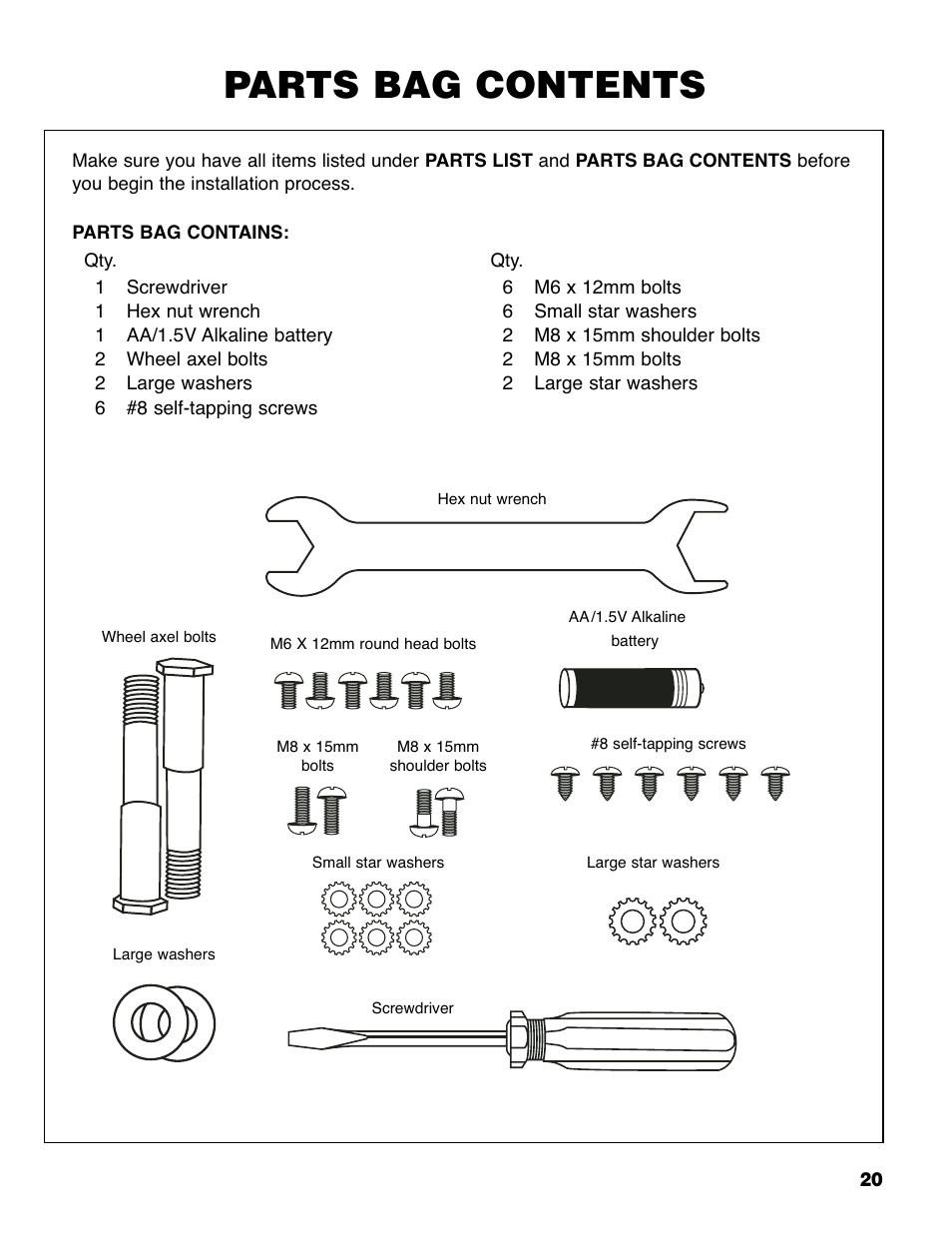 Parts bag contents | Brinkmann 2235 User Manual | Page 22 / 36