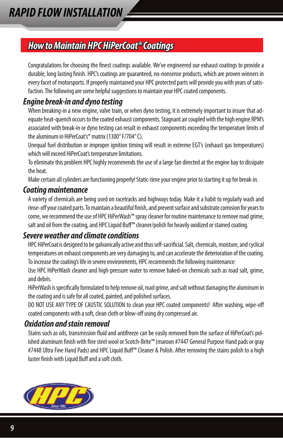 Rapid flow installation, How to maintain hpc hipercoat® coatings | Bully Dog 82210 Rapid Flow User Manual | Page 10 / 12