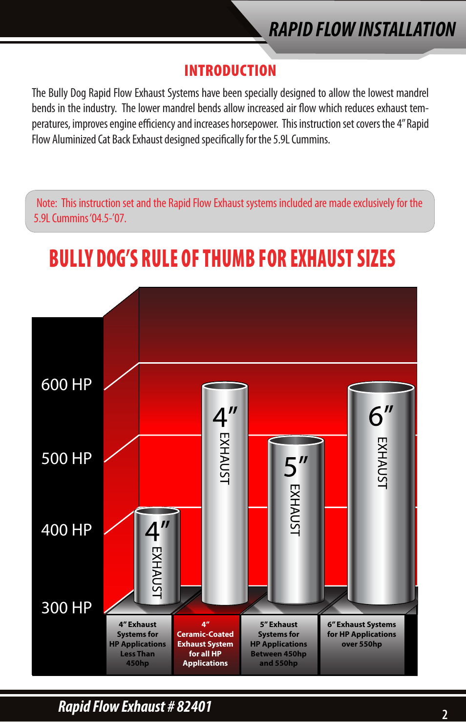 Bully dog’s rule of thumb for exhaust sizes, Rapid flow installation, Introduction | Bully Dog 82401 Rapid Flow User Manual | Page 3 / 12