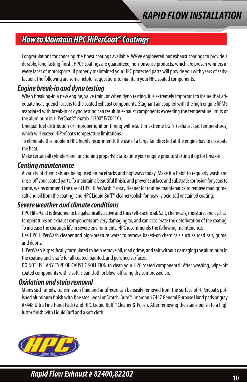 Rapid flow installation, How to maintain hpc hipercoat® coatings | Bully Dog 82202 Rapid Flow User Manual | Page 11 / 12