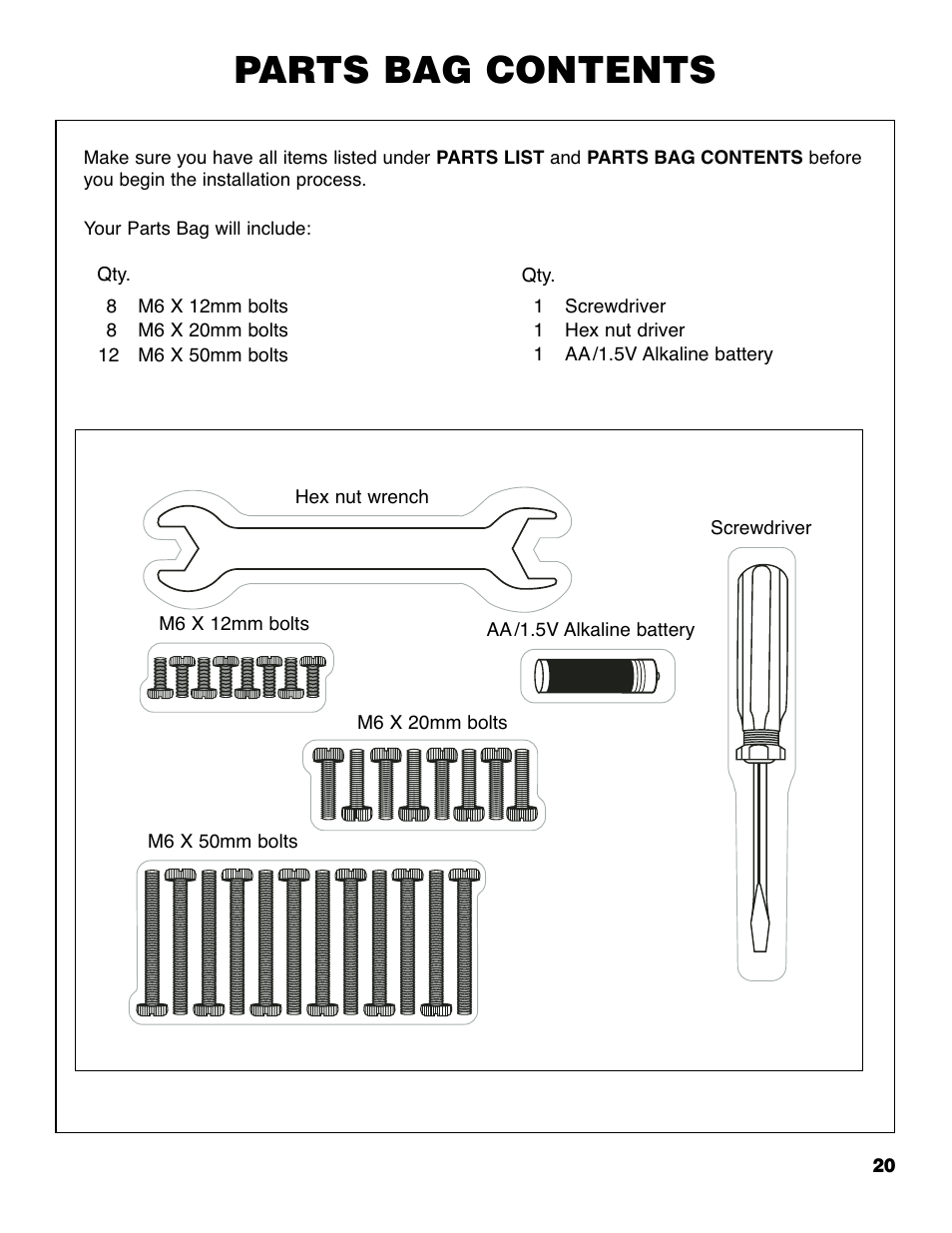 Parts bag contents | Brinkmann Series 4615 User Manual | Page 21 / 32