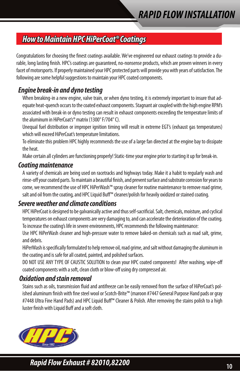 Rapid flow installation, How to maintain hpc hipercoat® coatings | Bully Dog 82200 Rapid Flow User Manual | Page 11 / 12
