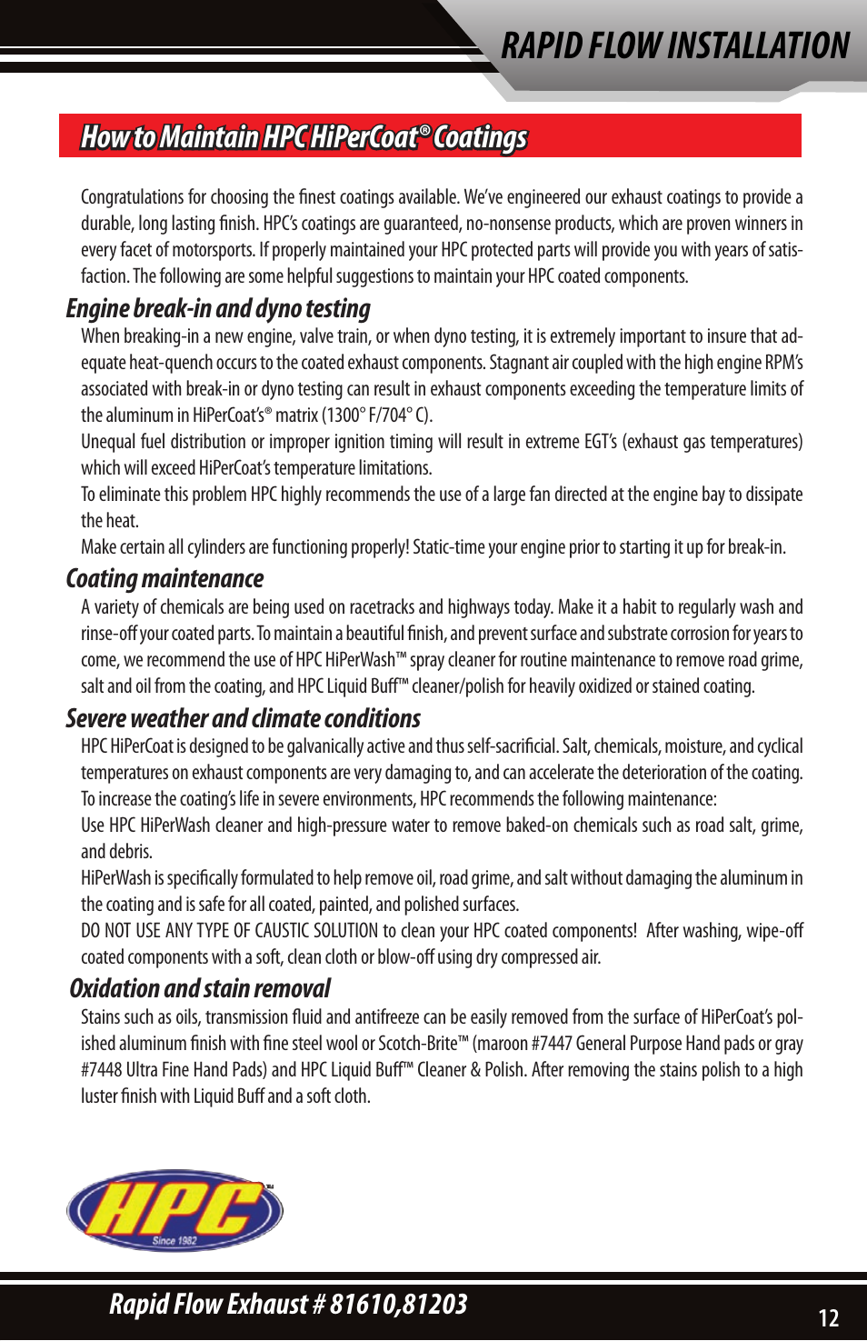 Rapid flow installation, How to maintain hpc hipercoat® coatings | Bully Dog 81203 Rapid Flow User Manual | Page 11 / 12