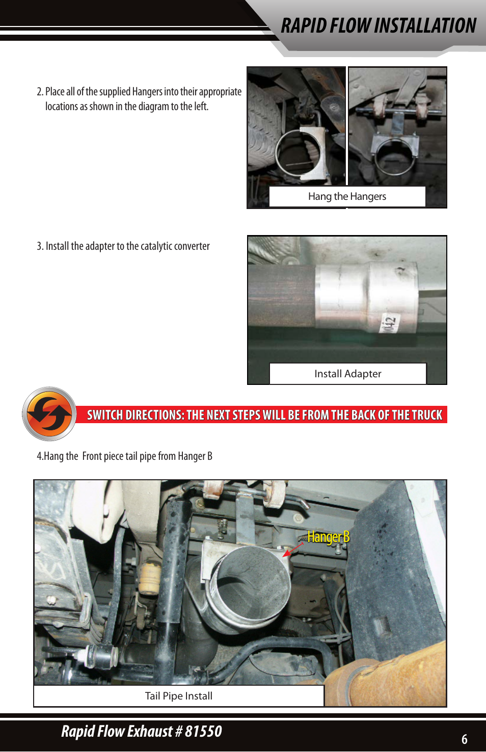 Rapid flow installation, Hanger b | Bully Dog 81550 Rapid Flow User Manual | Page 7 / 12