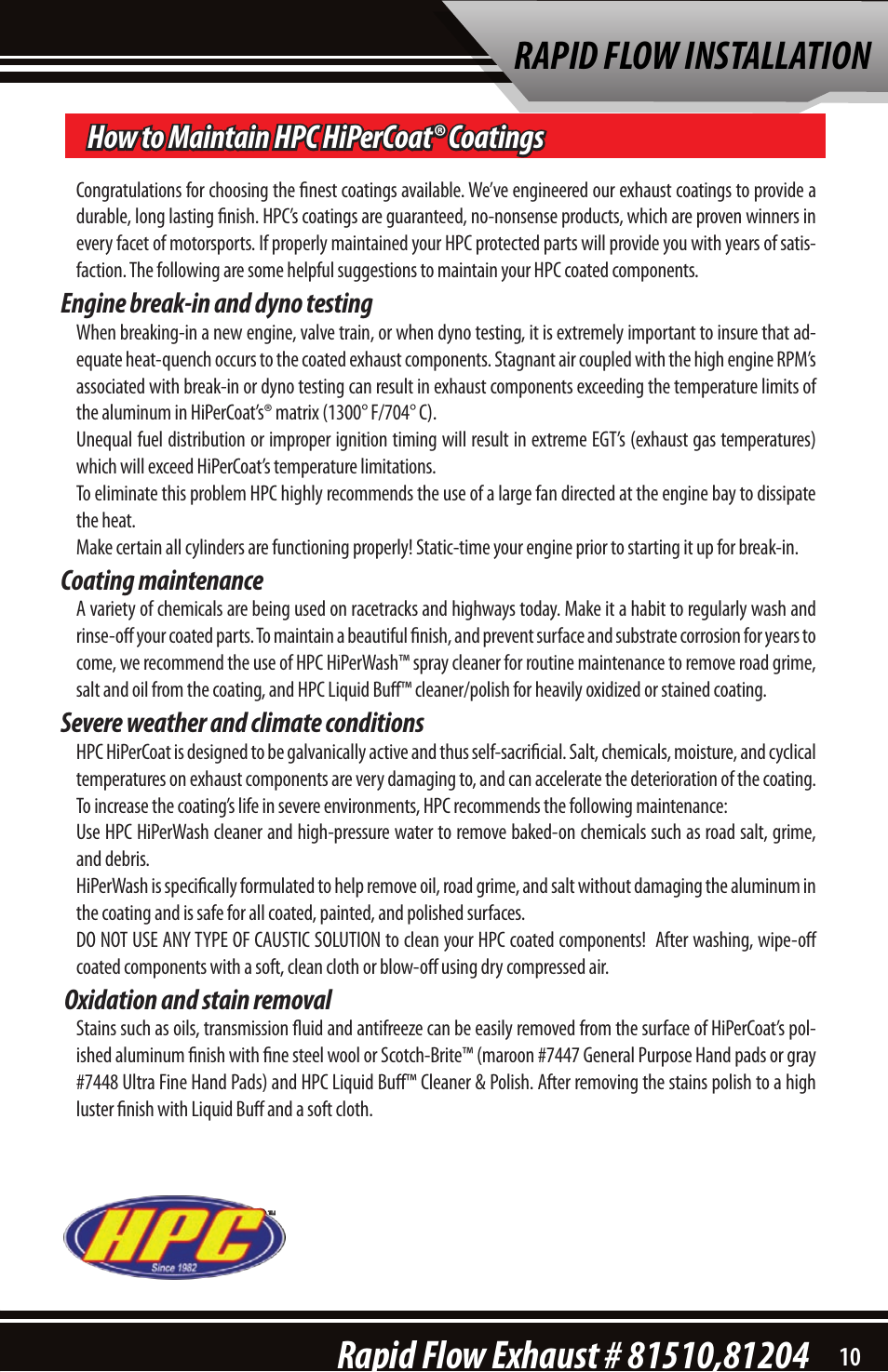 How to maintain hpc hipercoat® coatings | Bully Dog 81204 Rapid Flow User Manual | Page 11 / 12