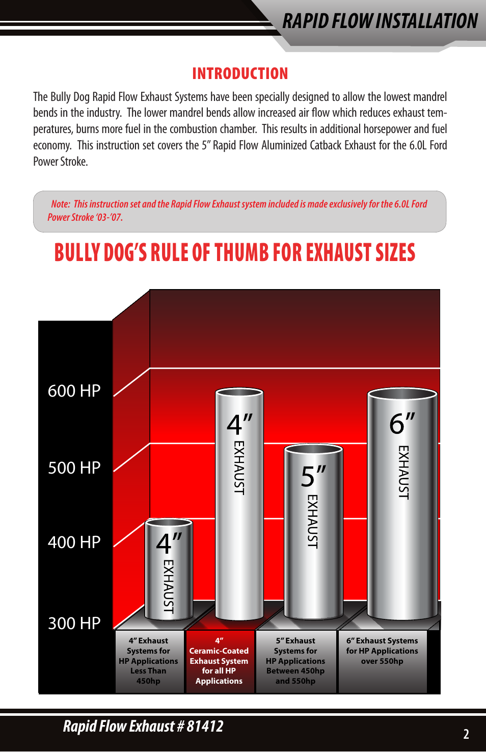 Bully dog’s rule of thumb for exhaust sizes, Rapid flow installation, Introduction | Bully Dog 81412 Rapid Flow User Manual | Page 3 / 8