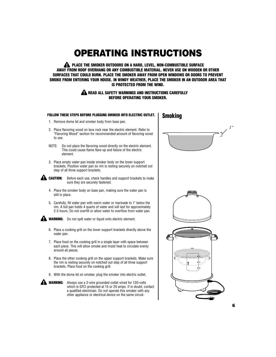 Operating instructions, Smoking | Brinkmann Electric Smoker User Manual | Page 7 / 12