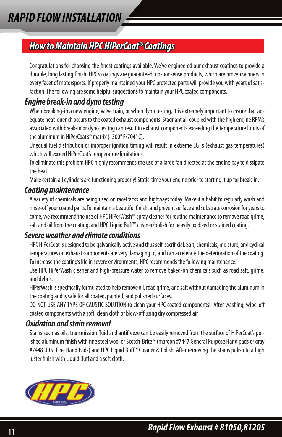 Rapid flow installation, How to maintain hpc hipercoat® coatings | Bully Dog 81205 Rapid Flow User Manual | Page 10 / 12