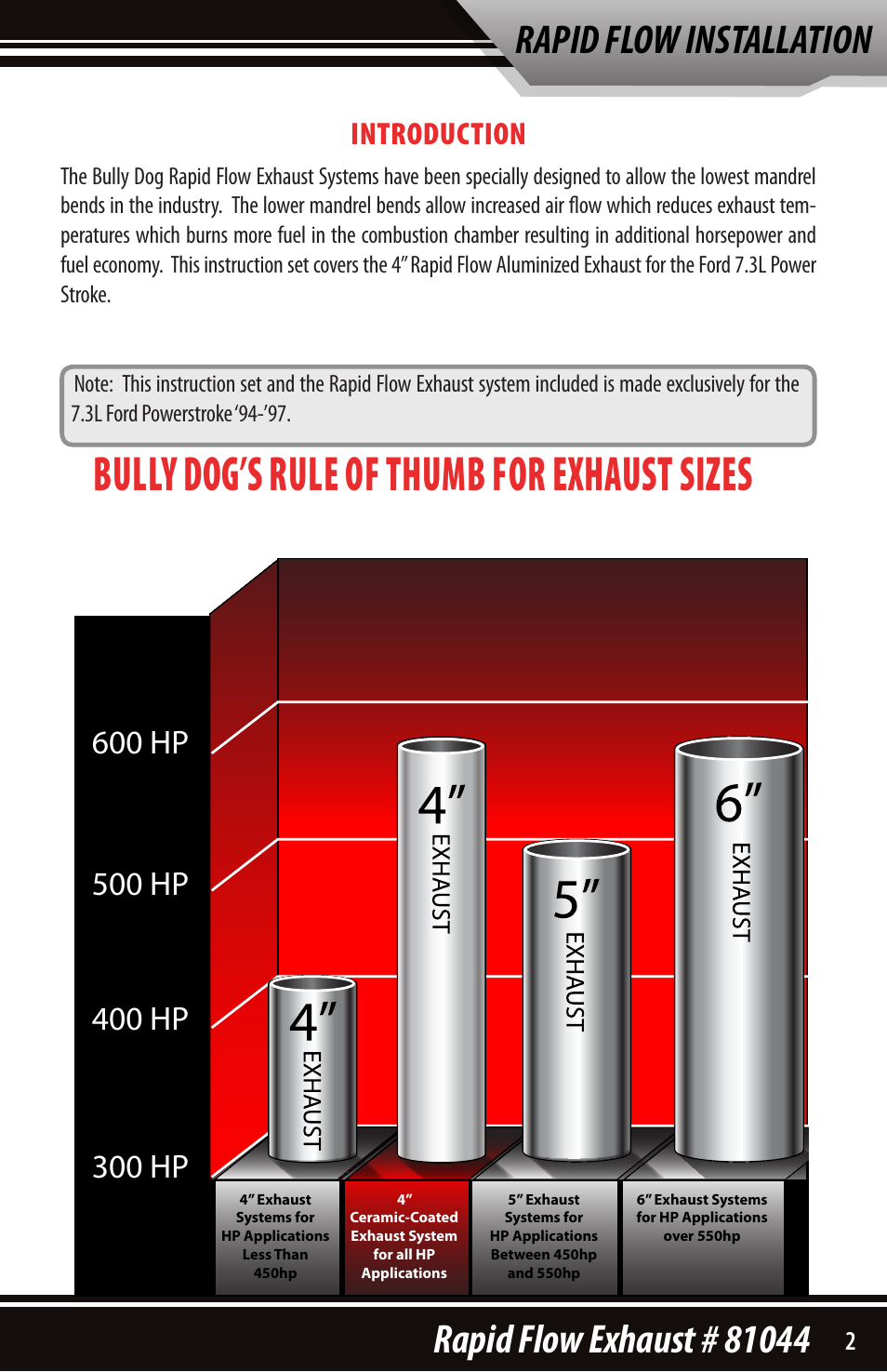 Bully dog’s rule of thumb for exhaust sizes, Introduction | Bully Dog 81202 Rapid Flow User Manual | Page 3 / 12