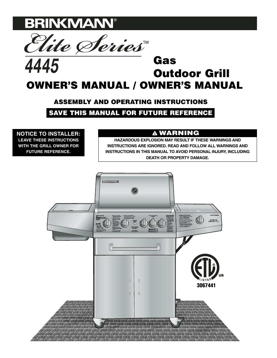 Brinkmann Series 4445 User Manual | 36 pages