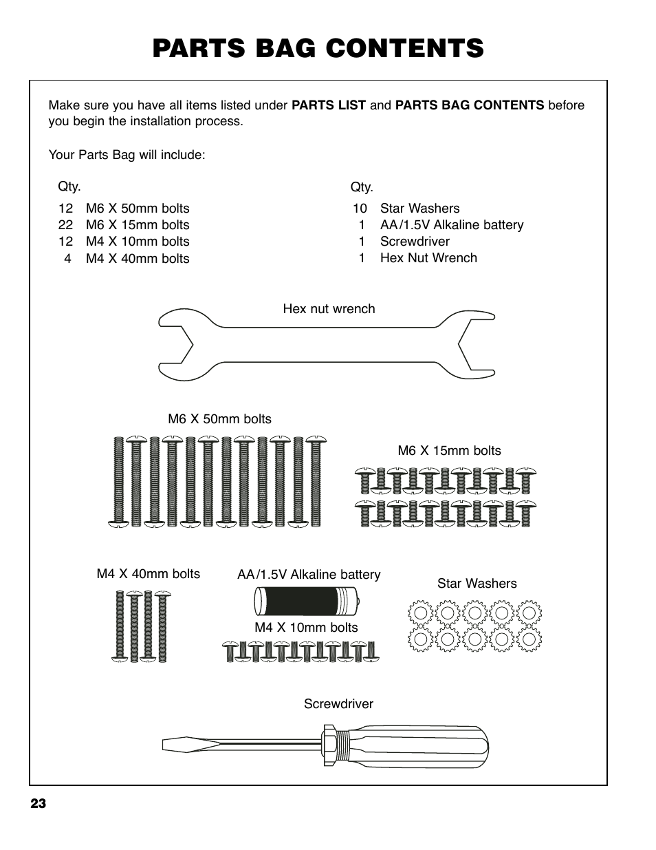 Parts bag contents | Brinkmann Series 4445 User Manual | Page 24 / 36