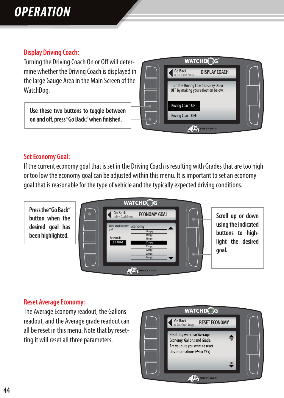 Operation | Bully Dog Watchdog User Manual | Page 44 / 68