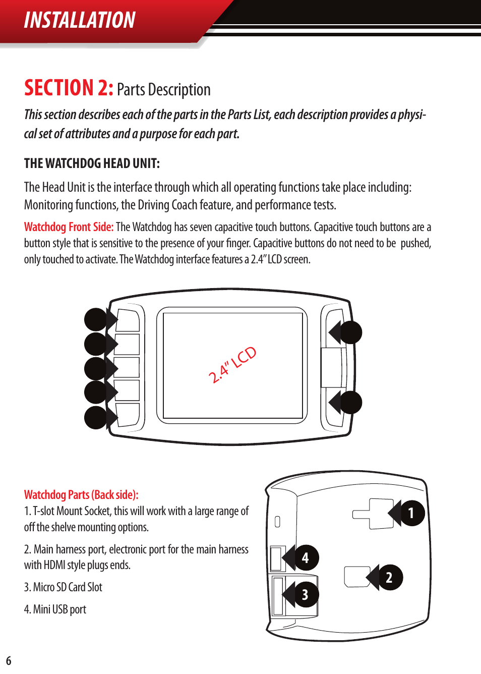 Installation, Parts description | Bully Dog Watchdog User Manual | Page 6 / 68