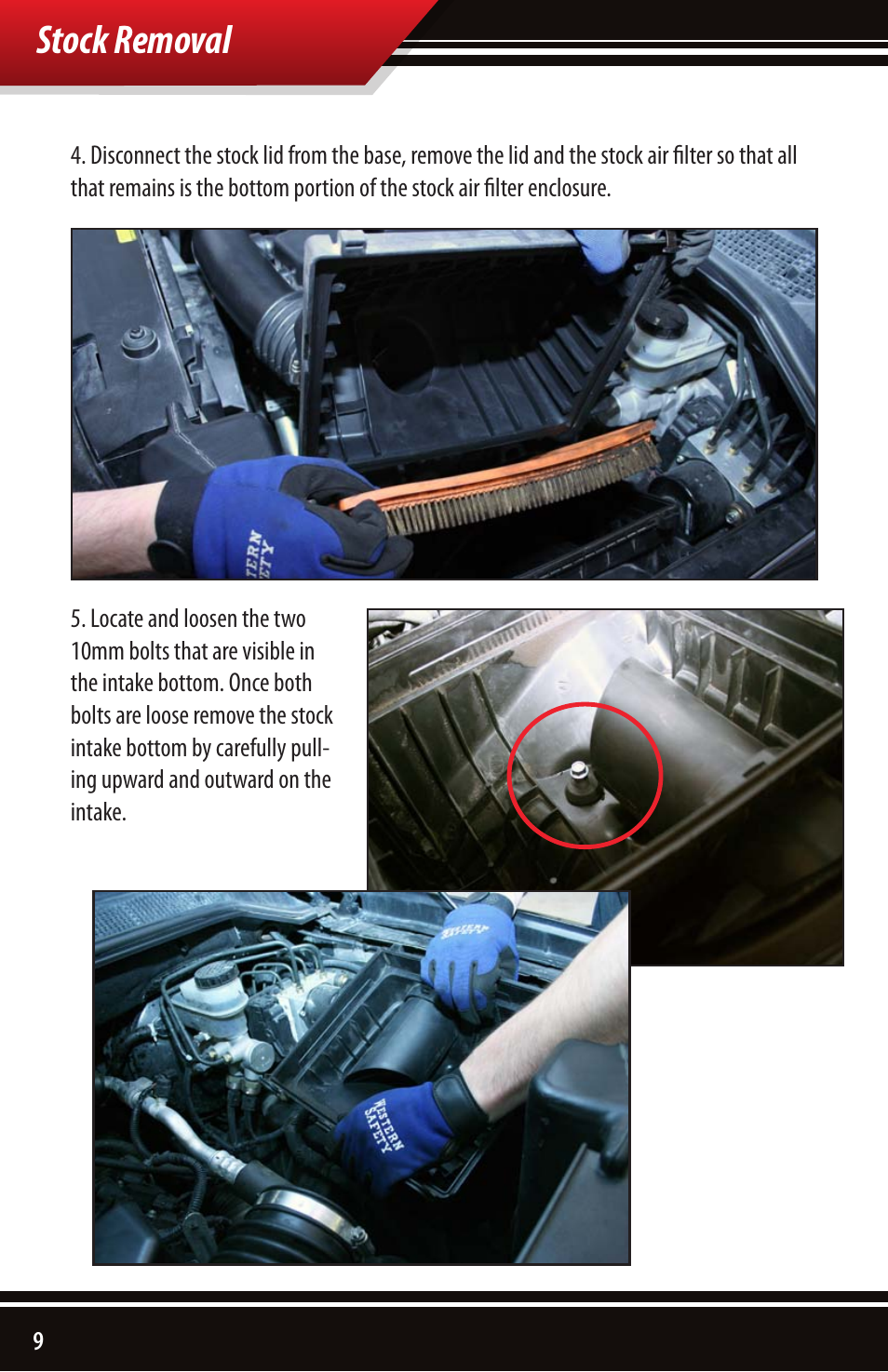 Stock removal | Bully Dog 54100 Rapid Flow Induction Cold Air Intake User Manual | Page 10 / 24
