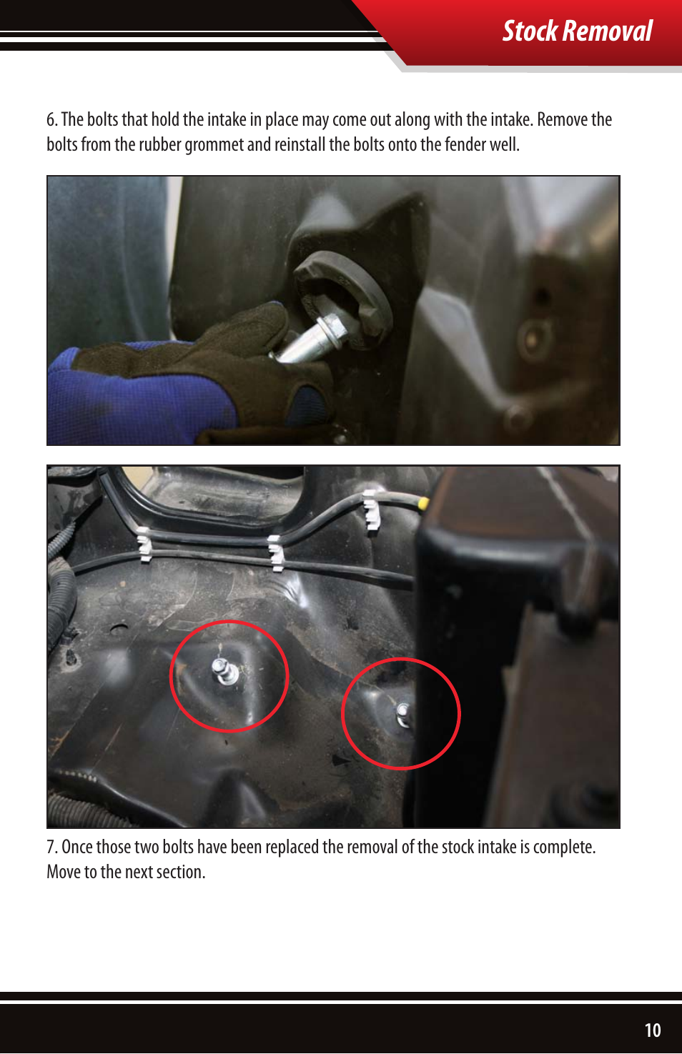 Stock removal | Bully Dog 54100 Rapid Flow Induction Cold Air Intake User Manual | Page 11 / 24