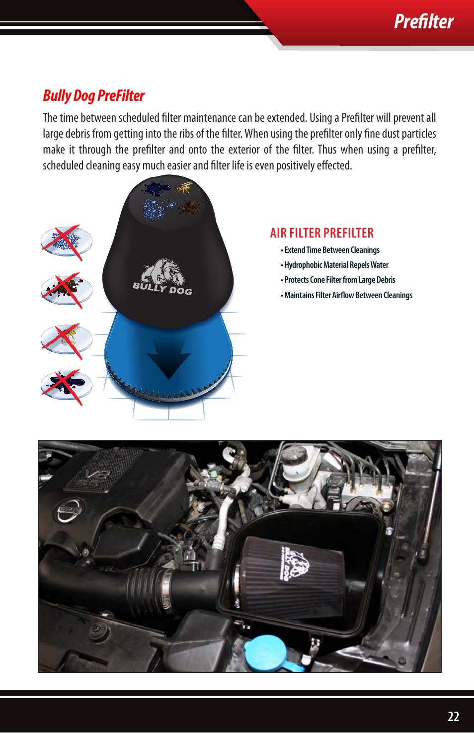 Prefilter, Bully dog prefilter | Bully Dog 54100 Rapid Flow Induction Cold Air Intake User Manual | Page 23 / 24