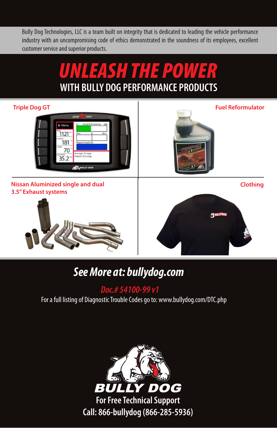 Unleash the power, With bully dog performance products | Bully Dog 54100 Rapid Flow Induction Cold Air Intake User Manual | Page 24 / 24