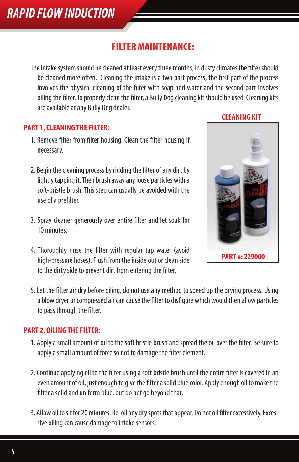 Rapid flow induction, Filter maintenance | Bully Dog 51100 Rapid Flow Induction User Manual | Page 6 / 8