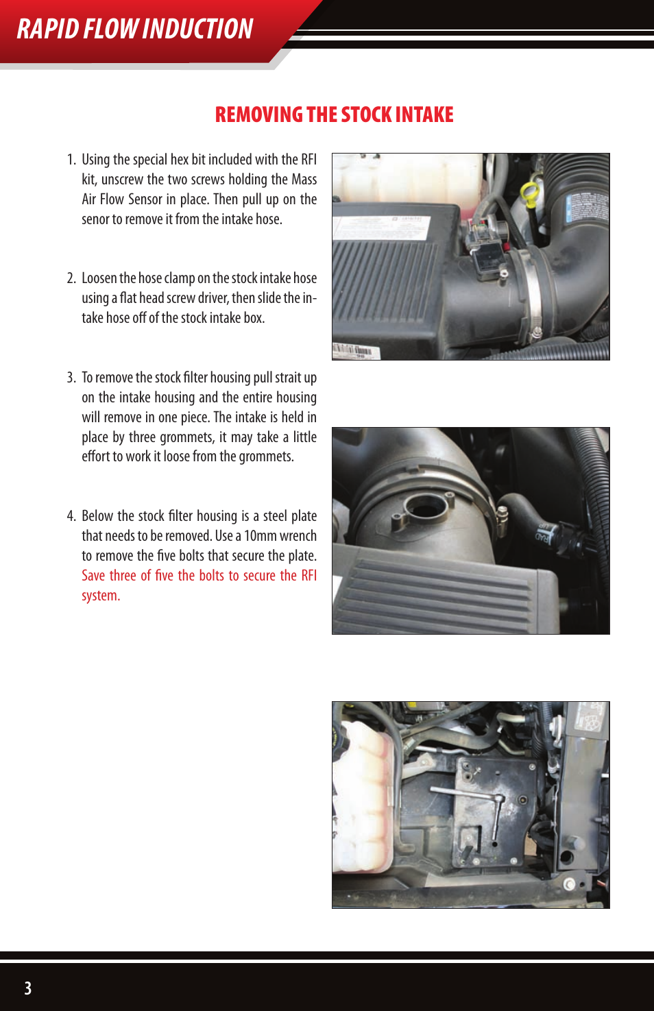 Rapid flow induction, Removing the stock intake | Bully Dog 53100 Rapid Flow Induction User Manual | Page 4 / 8