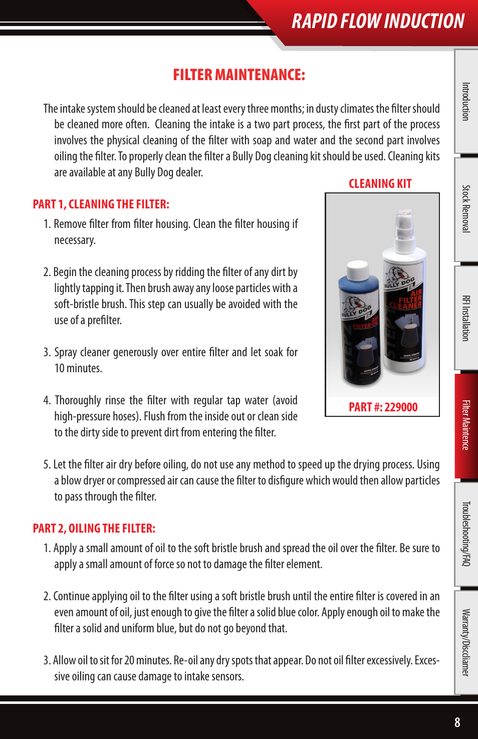 Rapid flow induction, Filter maintenance | Bully Dog 221102 Rapid Flow Induction User Manual | Page 9 / 12