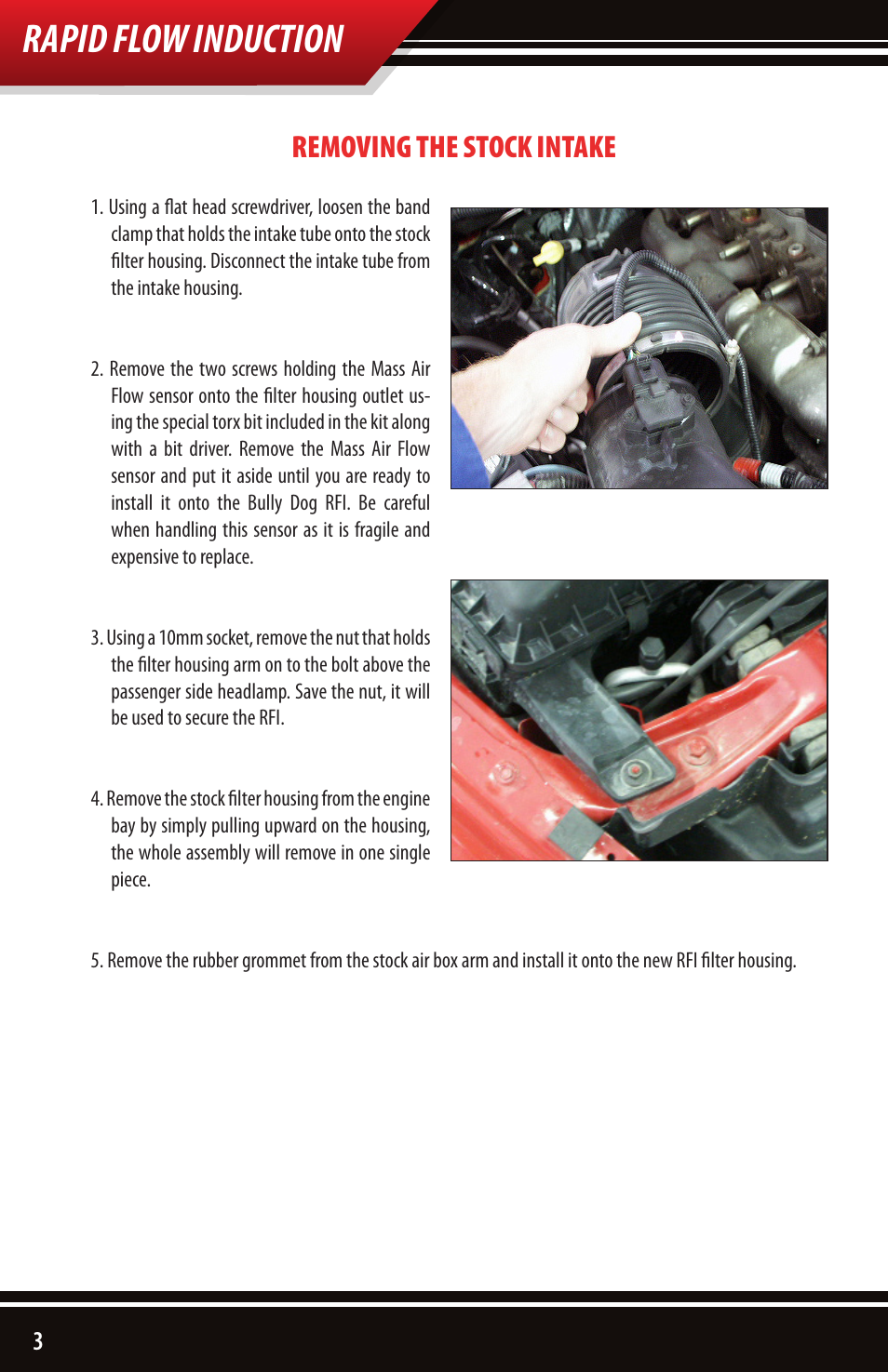 Rapid flow induction, Removing the stock intake | Bully Dog 52101 Rapid Flow Induction User Manual | Page 4 / 8