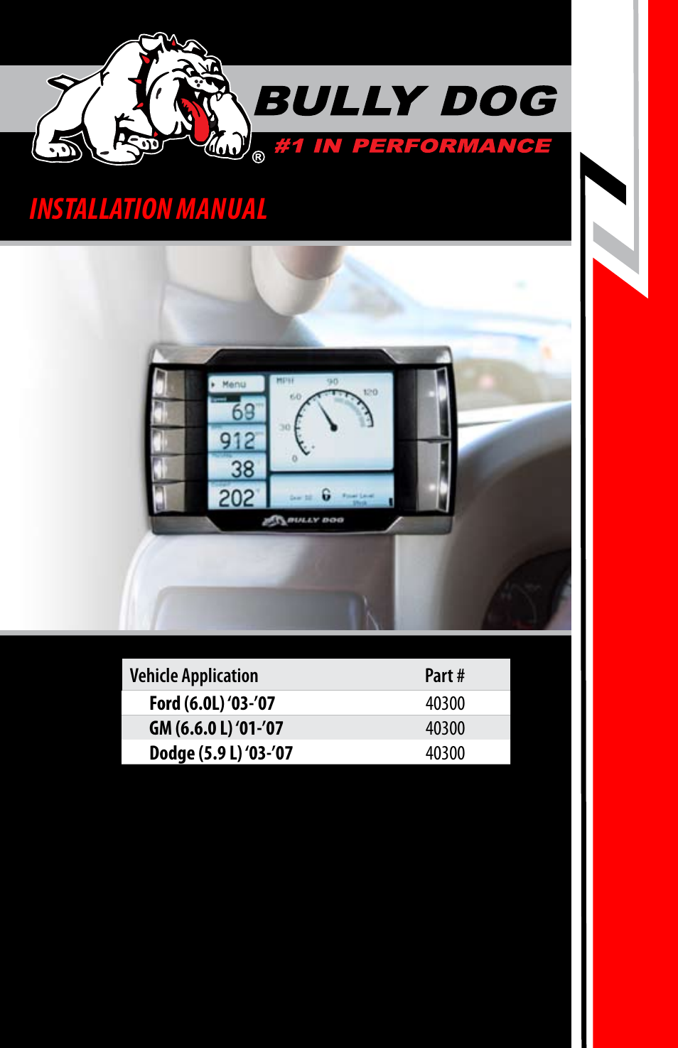 Bully Dog 40300 PMT advanced vehicle downloader, controller, monitor and gauge User Manual | 72 pages